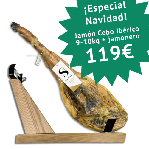 Jamón de Cebo Ibérico 50 % Raza Ibérica “Sierra de Codex” 9-10 kg + Jamonero